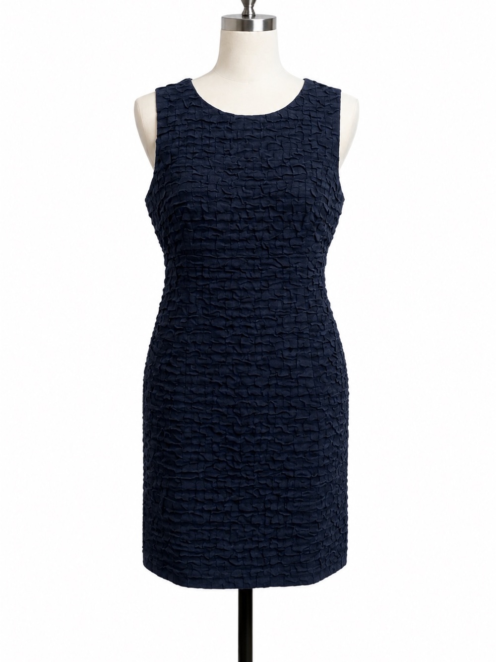 Michael Kors Crinkle Textured Sheath Dress Size 14 Navy Sleeveless Office Work